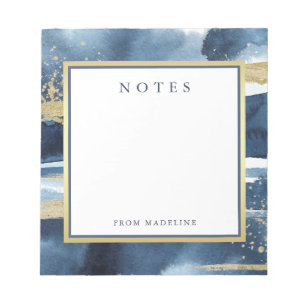 Elegant Blue Abstract Gold with Monogram Notepad