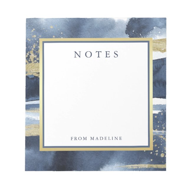 Elegant Blue | Abstract Gold with Monogram Notepad (Front)
