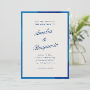 Elegant Blue Abstract Script Couple Names Wedding Invitation