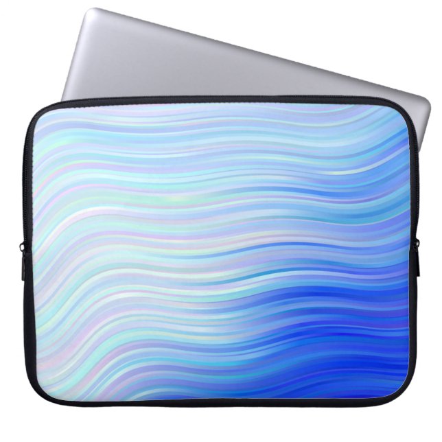 Elegant Blue Abstract Waves Laptop Sleeve (Front)
