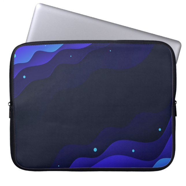 Elegant Blue Abstract Waves Laptop Sleeve (Front)