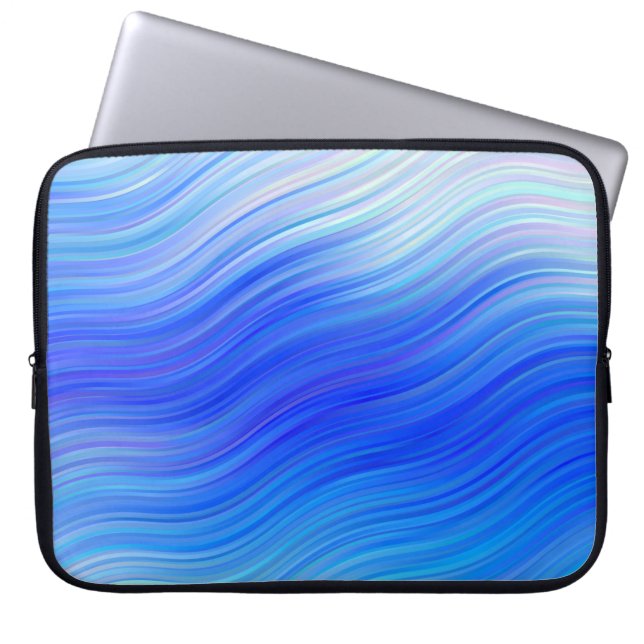 Elegant Blue Abstract Waves Laptop Sleeve (Front)