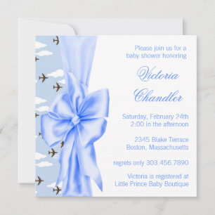 Elegant Blue Aeroplane Baby Boy Shower Invitation