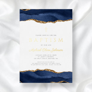 Elegant Blue Agate Boy Baptism Gold
