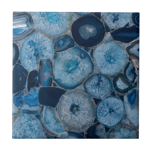 Elegant Blue Agate Gemstone Quartz Crystal Print Tile (Front)