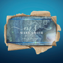 Elegant Blue Agate Green Glitter Script Monogram 