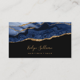 elegant blue agate on black business card