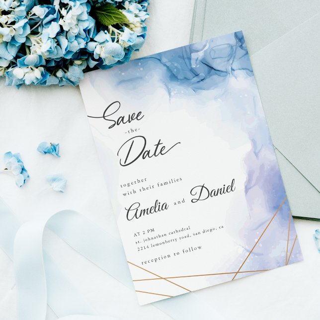 Elegant Blue Agate wedding Save the Date Invitation (Creator Uploaded)