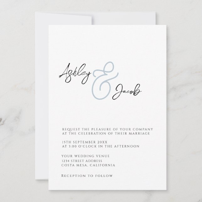 Elegant Blue Ampersand Wedding Invitation (Front)