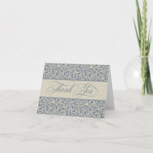 Elegant Blue and Beige Baroque Damask Thank You