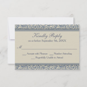 Elegant Blue and Beige Baroque Wedding RSVP