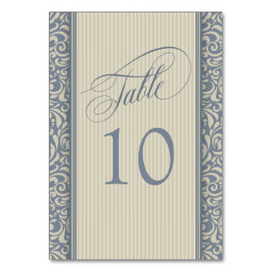 Elegant Blue and Beige Damask Table Number