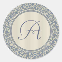 Elegant Blue and Beige Damask with Monogram