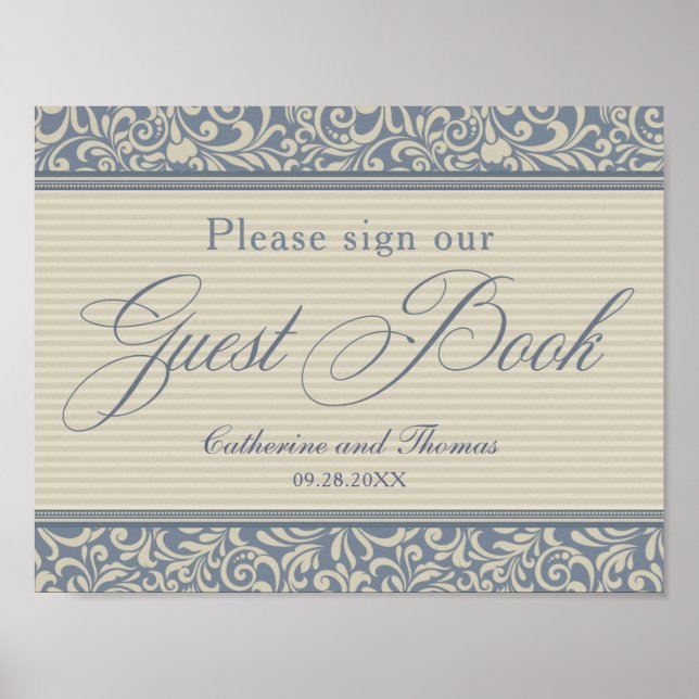 Elegant Blue and Beige Guest Book Signage (Front)