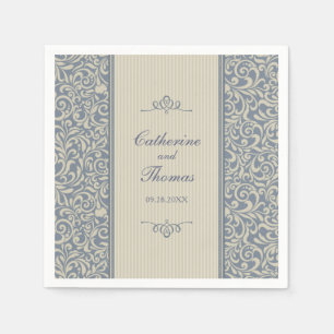 Elegant Blue and Beige Pattern Wedding Napkin