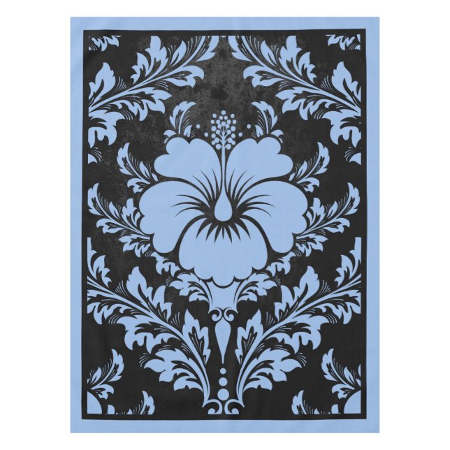 Elegant blue and black damask Christmas Tablecloth (Front)