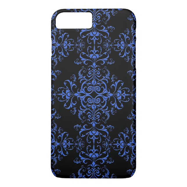 Elegant Blue and Black Damask Style Pattern Case-Mate iPhone Case (Back)