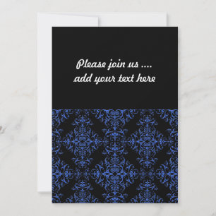 Elegant Blue and Black Damask Style Pattern Invitation