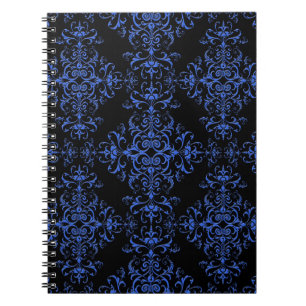 Elegant Blue and Black Damask Style Pattern Notebook