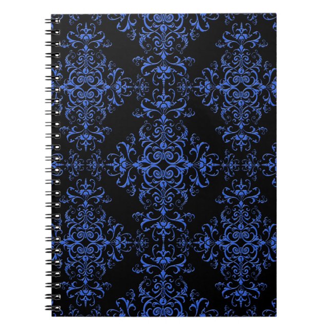 Elegant Blue and Black Damask Style Pattern Notebook (Front)