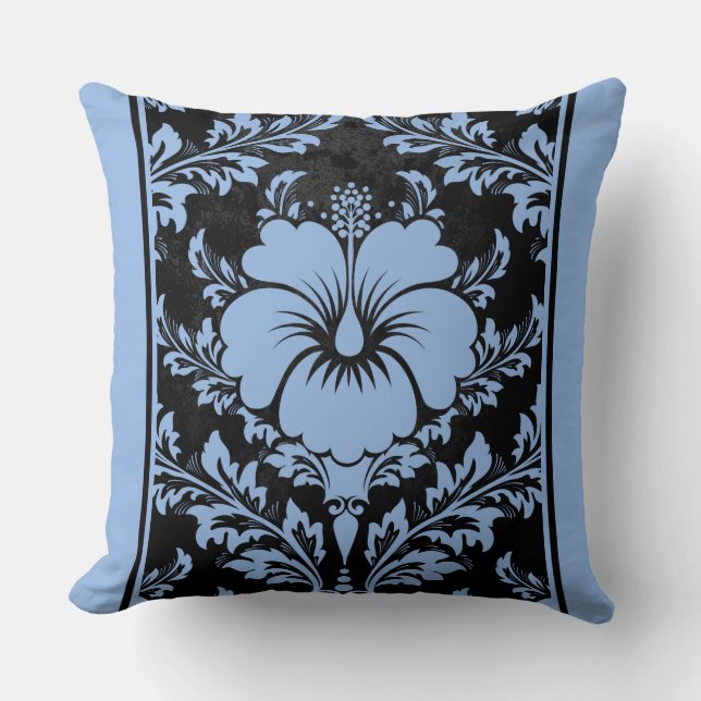 Elegant blue and black damask Throw Pillow (Front)