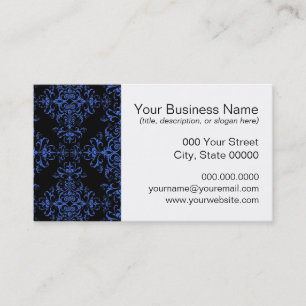 Elegant Blue and Black Floral Damask Style Pattern Business Card