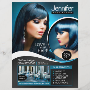 Elegant Blue and Black Hair Salon Flyer