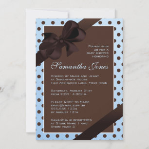 Elegant Blue and Brown Polka Dot Baby Shower Invitation