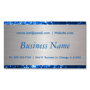 Elegant Blue and Brush Silver Steel Magnetic Business Card