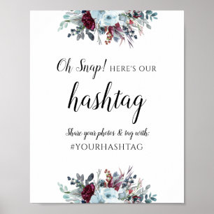 Elegant Blue and Burgundy Floral For Hashtag Sign