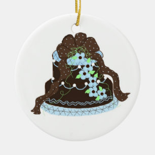 Elegant Blue and Chocolate Cake Ceramic Tree Decoration