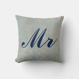 Elegant Blue and Copper Marble design Mr and Mrs Cushion