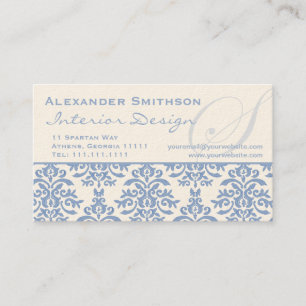 Elegant Blue and Cream Damask Letter S Business Card