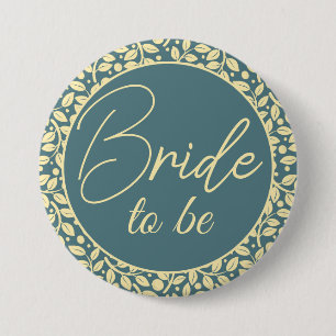 Elegant Blue and Cream Leaf Bride To Be 7.5 Cm Round Badge