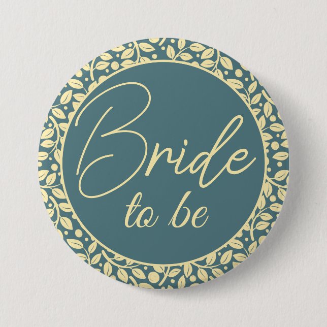Elegant Blue and Cream Leaf Bride To Be 7.5 Cm Round Badge (Front)