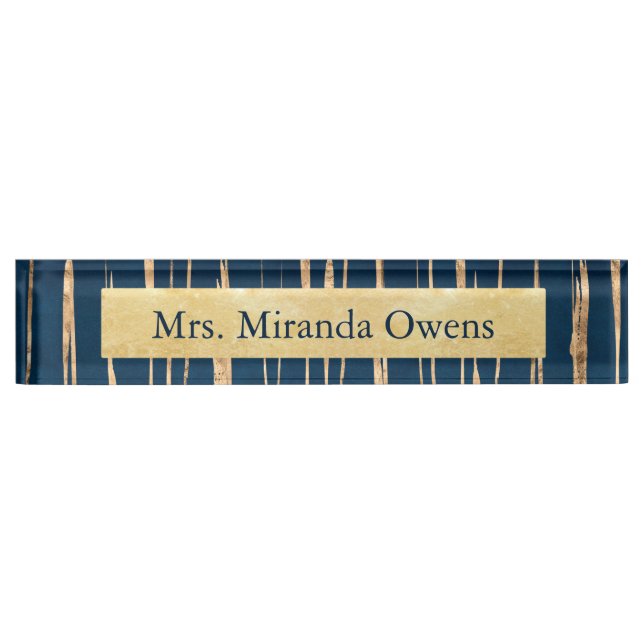 Elegant Blue and Faux Gold Foil Nameplate (Front)