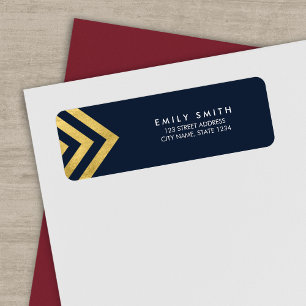Elegant Blue and Faux Gold Geometric Address