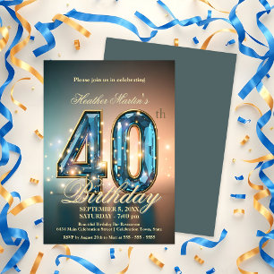Elegant Blue and Gold 40th Birthday Celebration Invitation