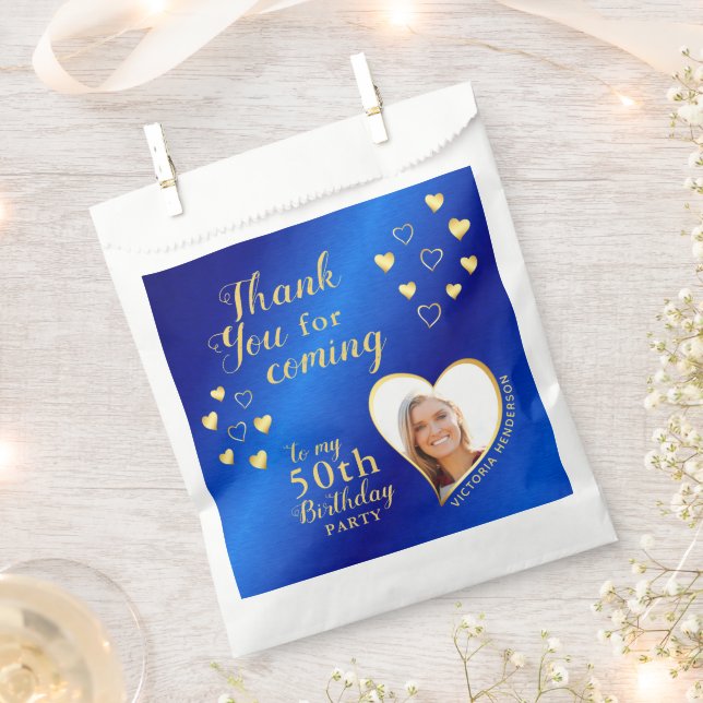 Elegant Blue and Gold 50th Birthday Thank You Favour Bags (Clipped)