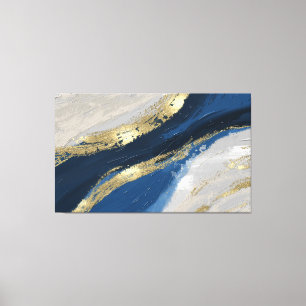 Elegant Blue and Gold Abstract Art Canvas Print
