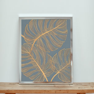 Elegant Blue and Gold Abstract Art Photo Print
