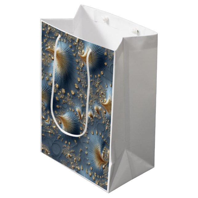 Elegant Blue and Gold Abstract Luxury Wrapping Pap Medium Gift Bag (Front Angled)