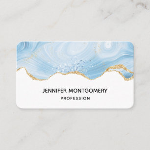 Elegant Blue and Gold Agate Border Business Card