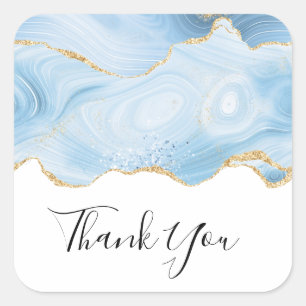 Elegant Blue and Gold Agate Border Thank You Square Sticker