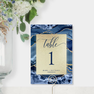 Elegant Blue and Gold Agate  Crystal Table Number