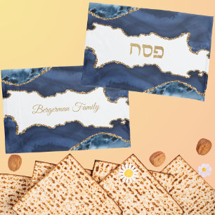 Elegant Blue and Gold Agate Passover  Pillowcase