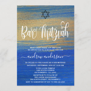 Elegant Blue And Gold  Bar Mitzvah Invitation