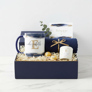 Elegant blue and gold brushstrokes personalised mug