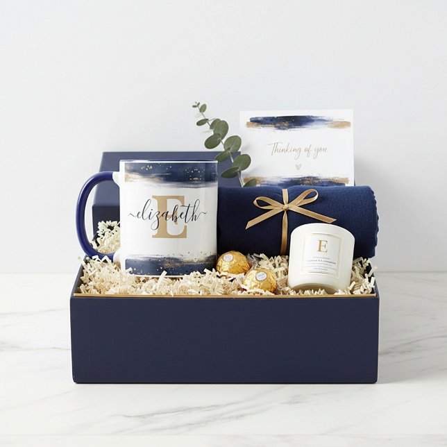 Elegant blue and gold brushstrokes personalised mug (Creator Uploaded)