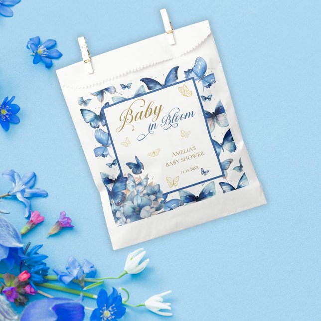 Elegant Blue and Gold Butterfly Baby in Bloom Favour Bags (Creator Uploaded)